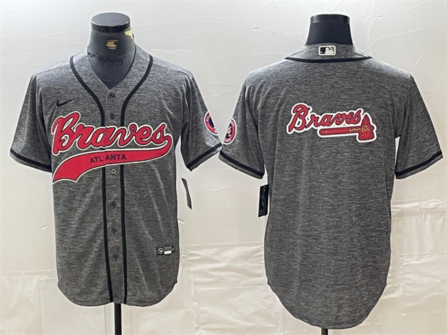Men's Atlanta Braves Gray Team Big Logo Cool Base With Patch Stitched Baseball Jersey
